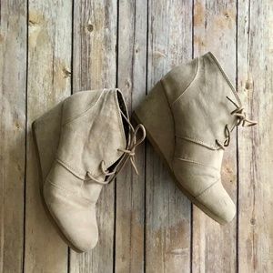 Beige Suede Wedge Booties